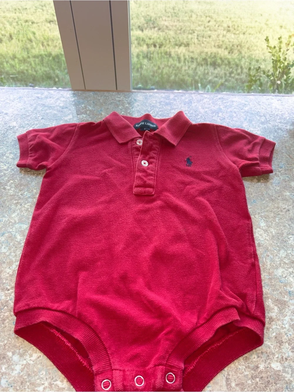 Ralph Lauren Red Polo Bodysuit with Navy Pony
